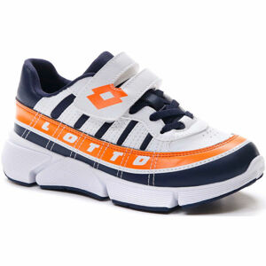 Lotto LIBRA AMF 1 CL SL Dětská volnočasová obuv, Bílá,Oranžová,Tmavě modrá, velikost 28