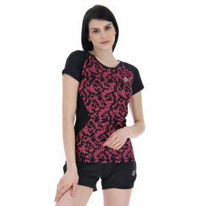 Lotto RUN&FIT W TEE PRT4 PL Dámské běžecké tričko, Černá,Růžová,Stříbrná, velikost L
