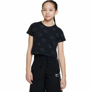 Nike NSW TEE CROP AIR AOP Dívčí tričko, černá, velikost XL