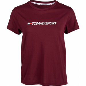 Tommy Hilfiger COTTON MIX CHEST LOGO TOP vínová M - Dámské tričko